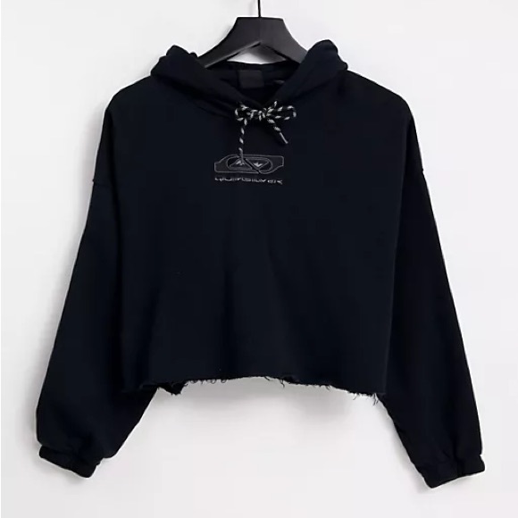 Quiksilver Logo cropped hoodie in washed black Exclusive at ASOS - Picture 1 of 8